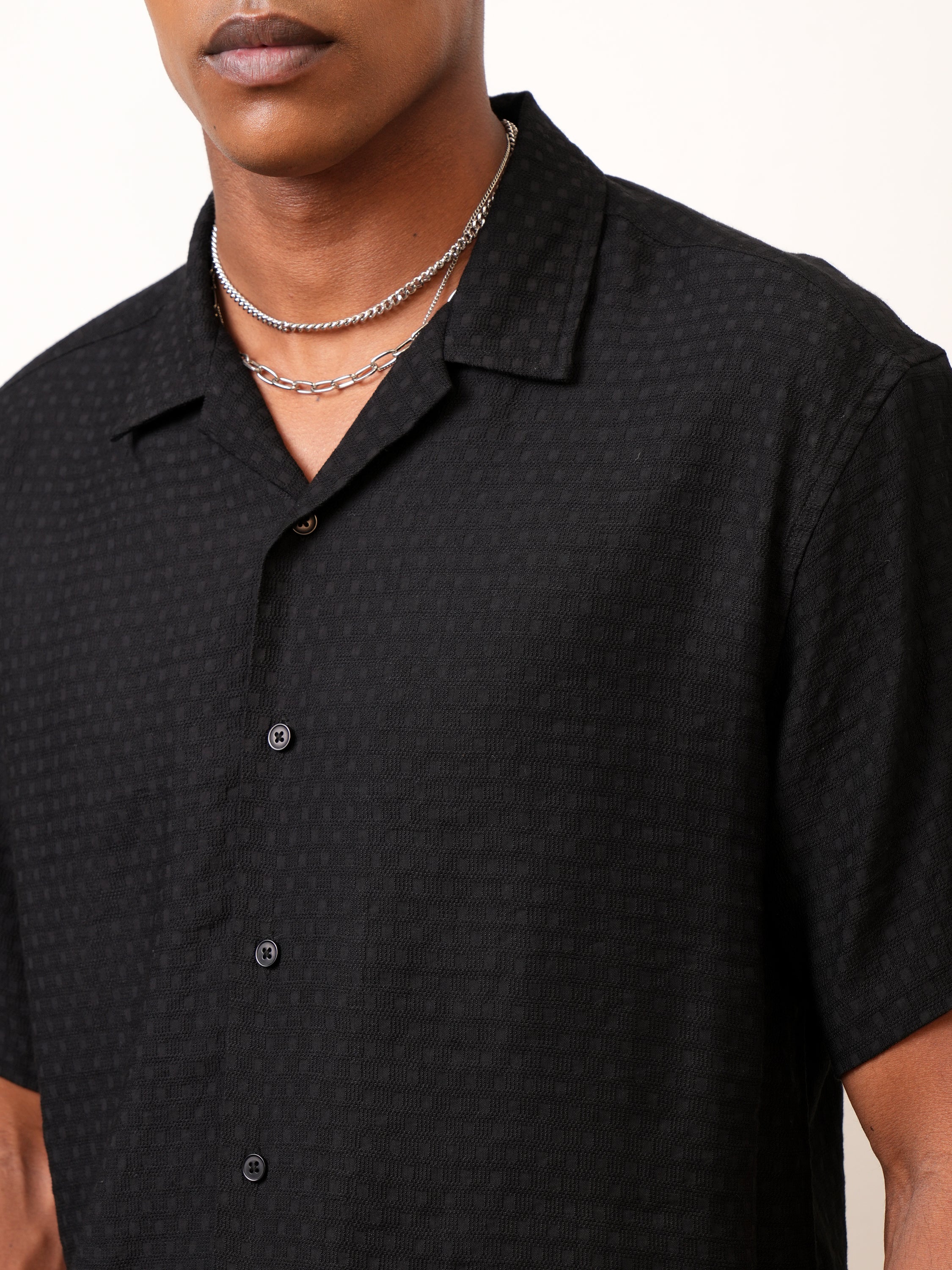 Locomotive Men Black Self Design Regular Fit Casual Shirt - Black - Image 5