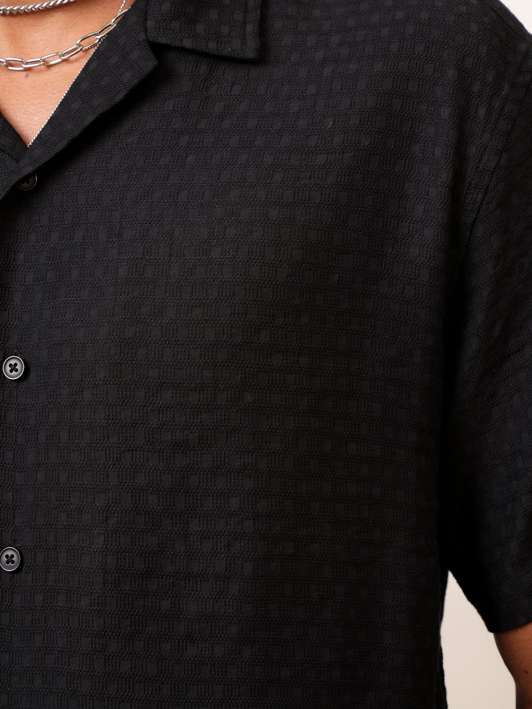 Locomotive Men Black Self Design Regular Fit Casual Shirt - Black - Image 7