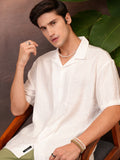 Locomotive Men White Self Design Regular Fit Casual Shirt - White - Image 1