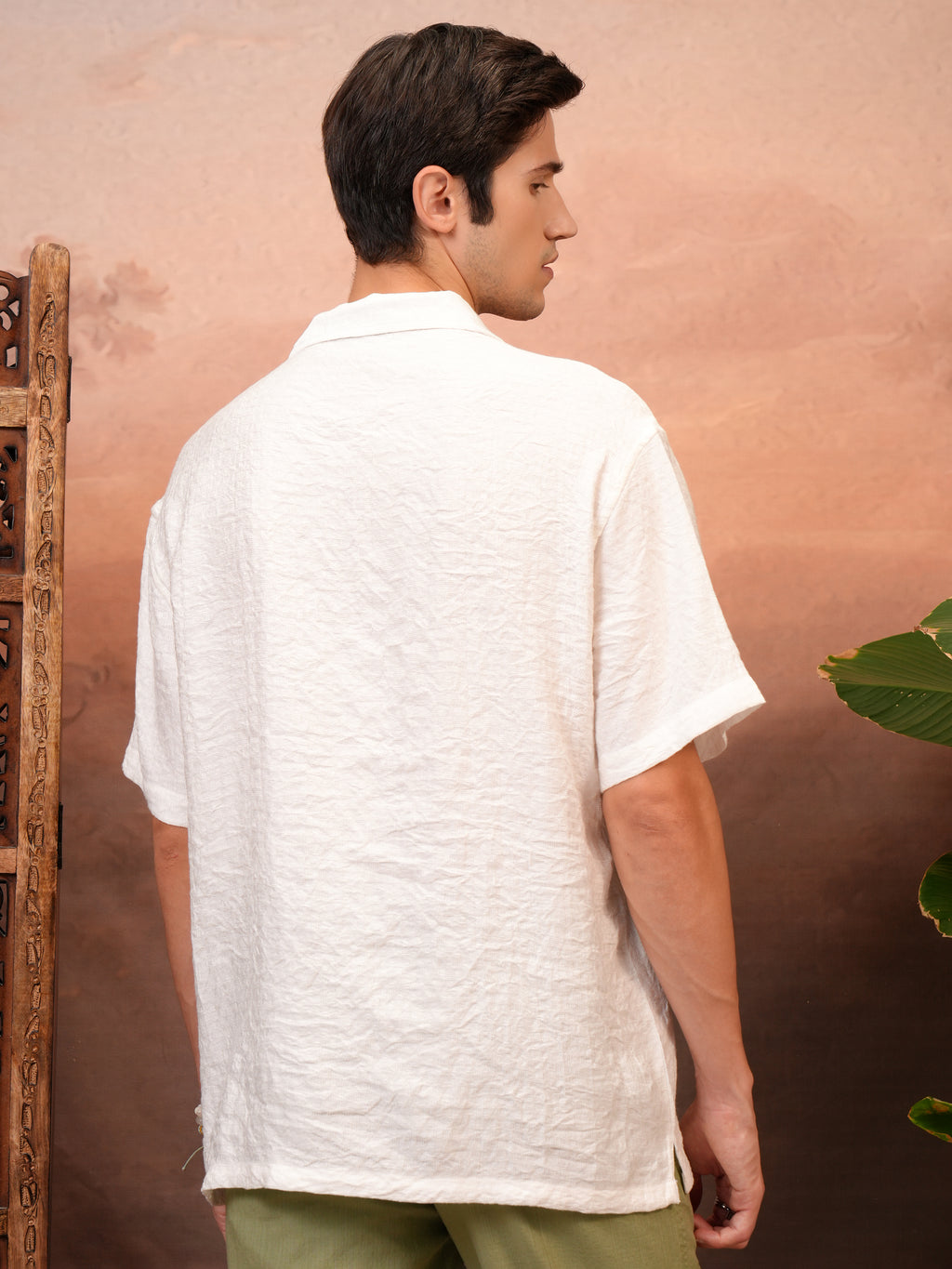 Locomotive Men White Self Design Regular Fit Casual Shirt - White - Image 3