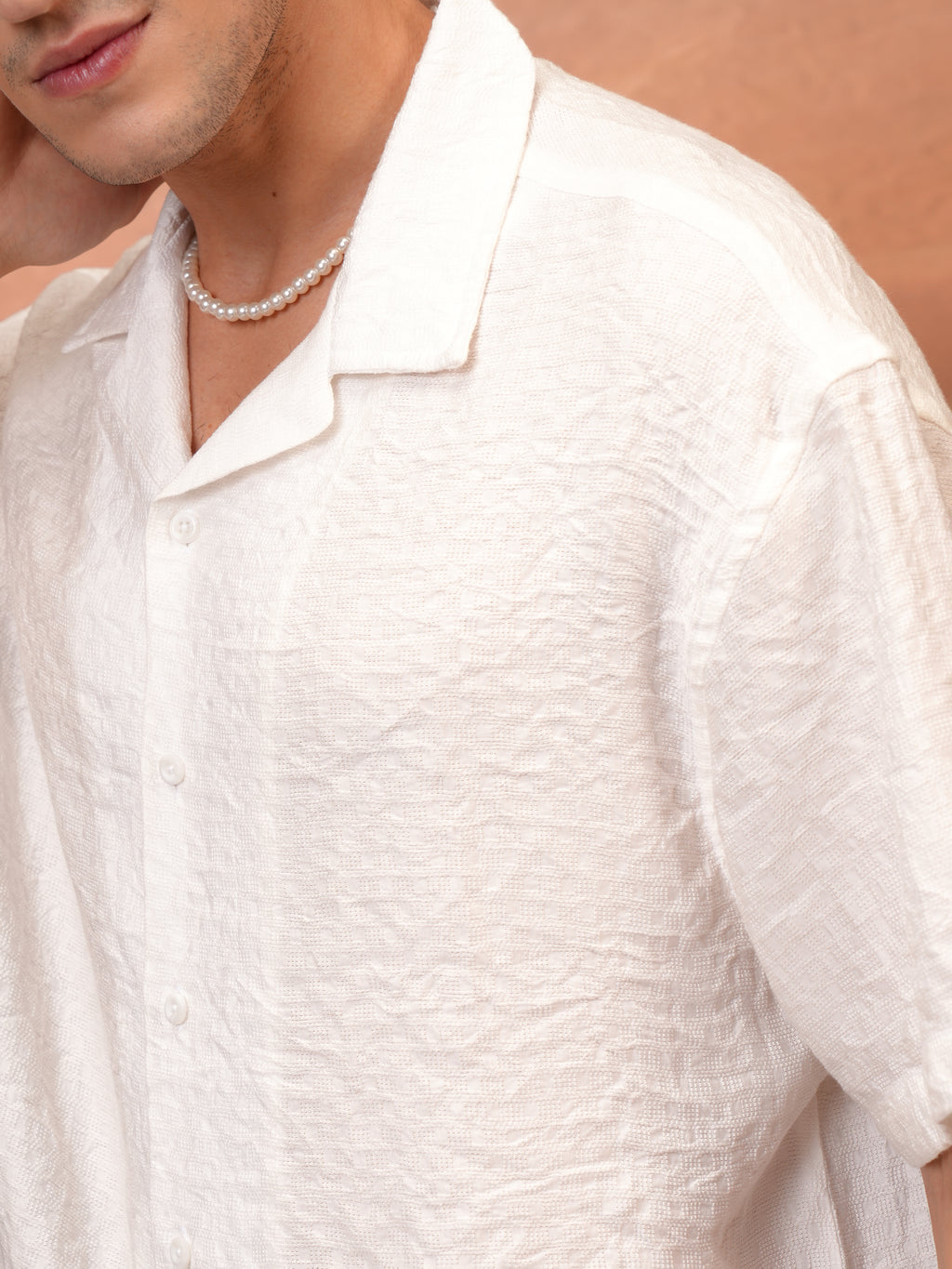 Locomotive Men White Self Design Regular Fit Casual Shirt - White - Image 5