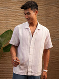 Locomotive Premium Men Pink Dobby Textured Cuban Collar Relaxed Shirt - Pink - Image 1