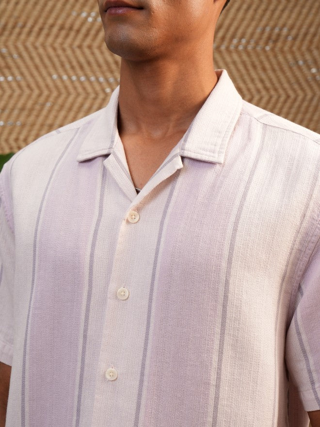 Locomotive Premium Men Pink Dobby Textured Cuban Collar Relaxed Shirt - Pink - Image 5