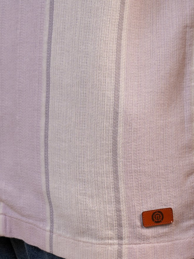 Locomotive Premium Men Pink Dobby Textured Cuban Collar Relaxed Shirt - Pink - Image 8