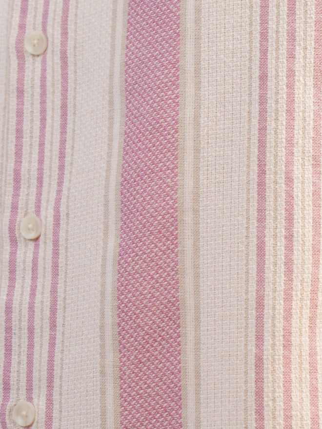 Locomotive Premium Men Pink Mocklino Dobby Striped Oversized Shirt - Pink - Image 7