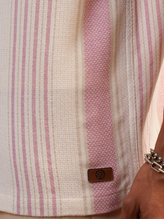 Locomotive Premium Men Pink Mocklino Dobby Striped Oversized Shirt - Pink - Image 8