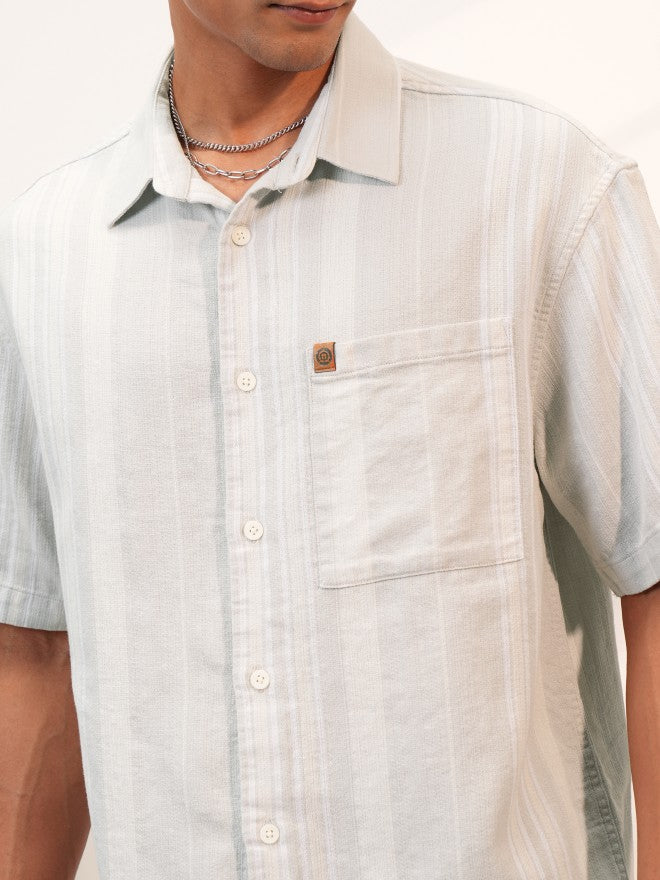 Locomotive Premium Men Light Grey Dobby Textured Oversized Shirt - Grey - Image 5