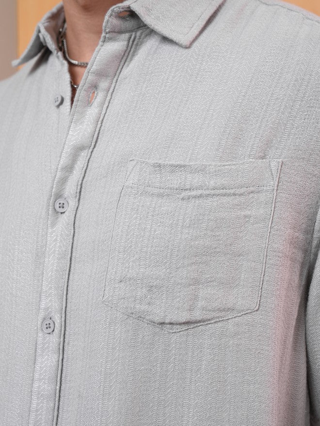 Locomotive Men Grey Textured Regular Fit Casual Shirt - Grey - Image 8