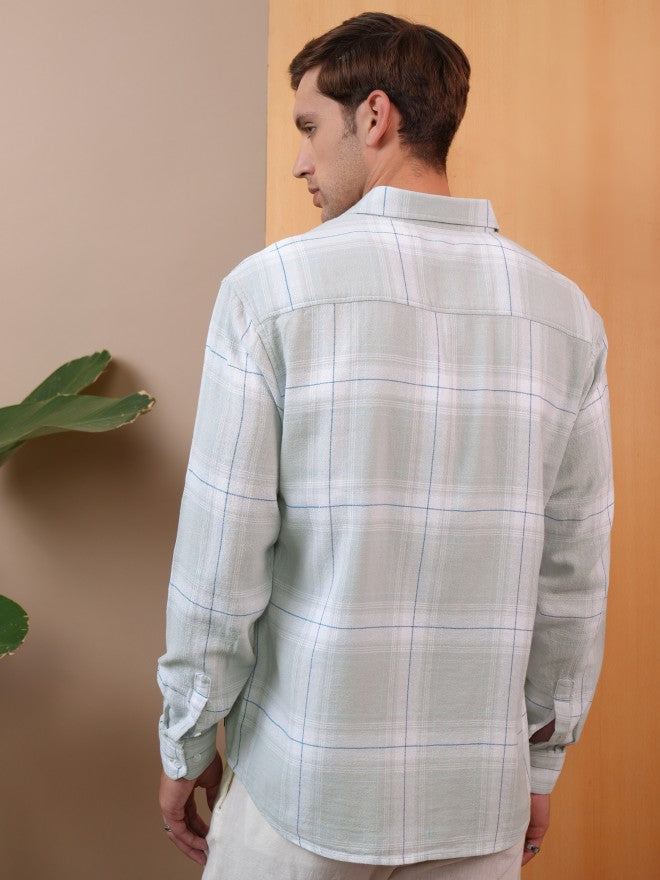 Locomotive Premium Men Grey Dobby Textured Checked Relaxed Shirt - Grey - Image 3