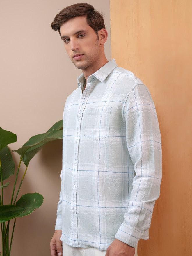 Locomotive Premium Men Grey Dobby Textured Checked Relaxed Shirt - Grey - Image 4