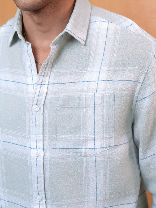 Locomotive Premium Men Grey Dobby Textured Checked Relaxed Shirt - Grey - Image 5