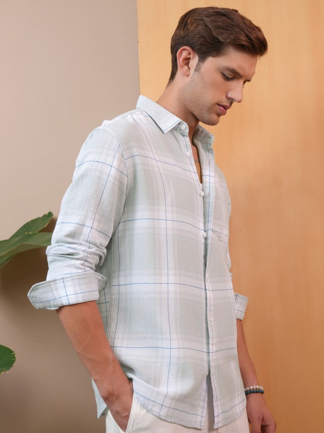 Locomotive Premium Men Grey Dobby Textured Checked Relaxed Shirt - Grey - Image 6