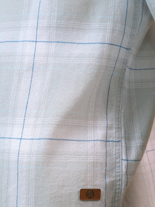 Locomotive Premium Men Grey Dobby Textured Checked Relaxed Shirt - Grey - Image 8