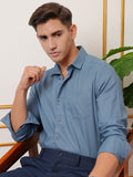 Locomotive Premium Men Blue Solid Occasion Shirt - Blue - Image 1