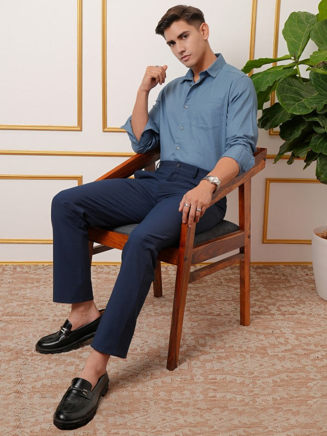 Locomotive Premium Men Blue Solid Occasion Shirt - Blue - Image 2