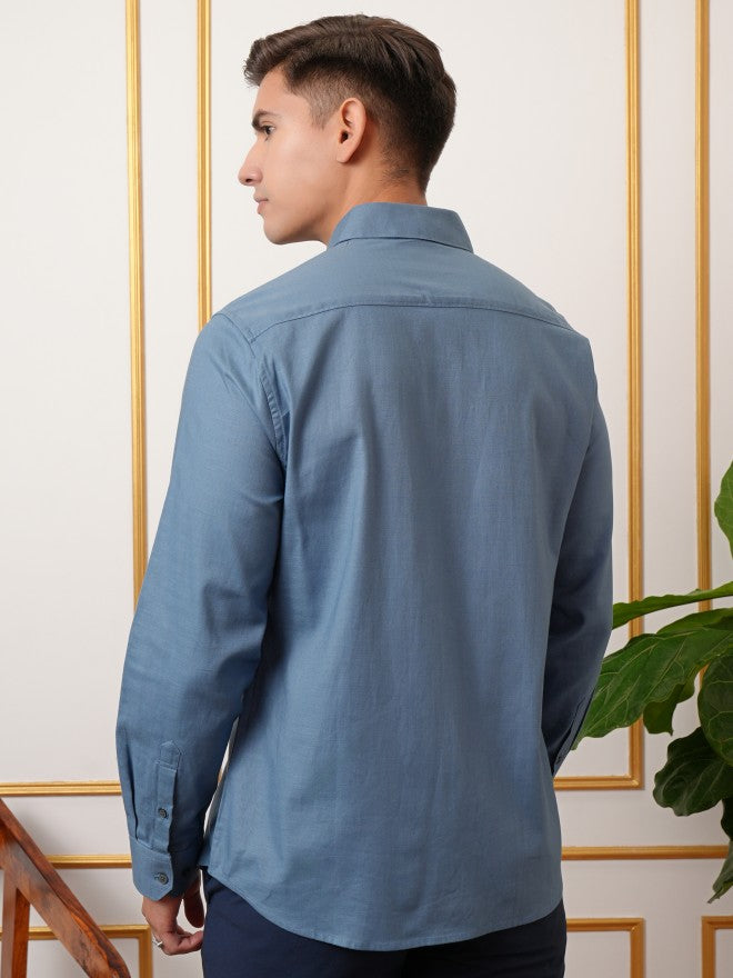 Locomotive Premium Men Blue Solid Occasion Shirt - Blue - Image 3