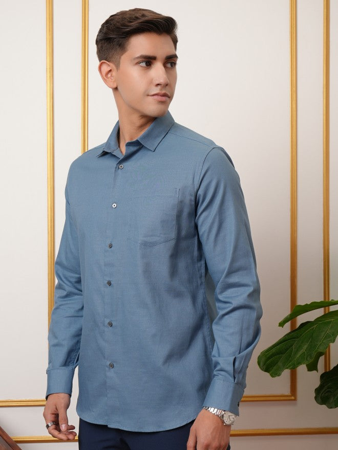 Locomotive Premium Men Blue Solid Occasion Shirt - Blue - Image 4