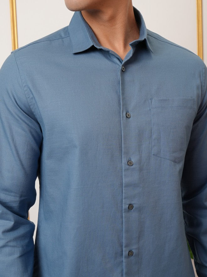 Locomotive Premium Men Blue Solid Occasion Shirt - Blue - Image 5