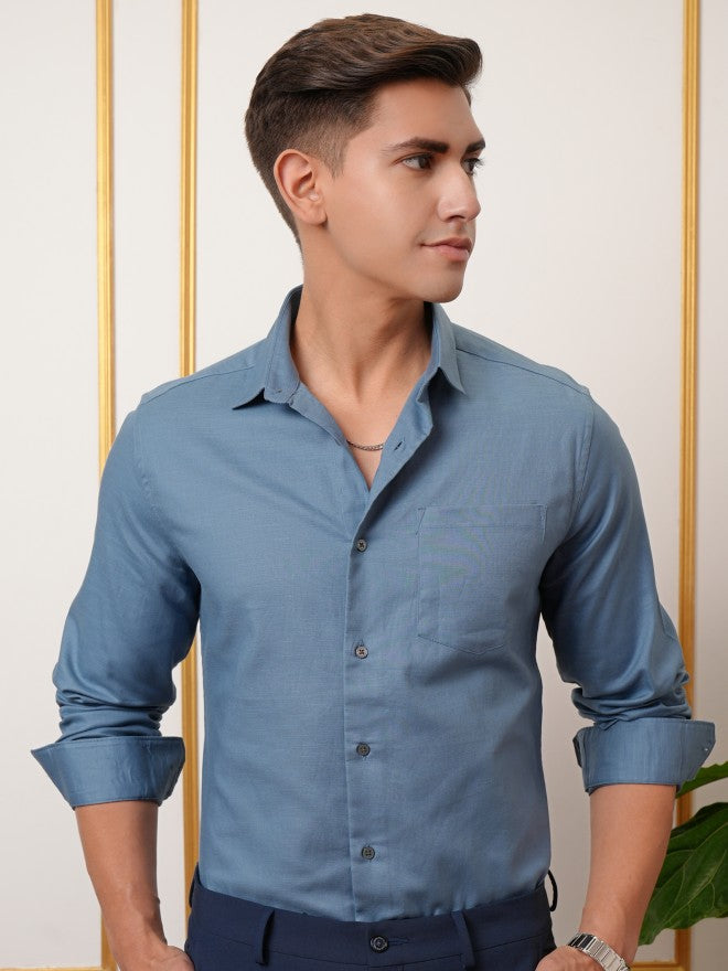 Locomotive Premium Men Blue Solid Occasion Shirt - Blue - Image 7