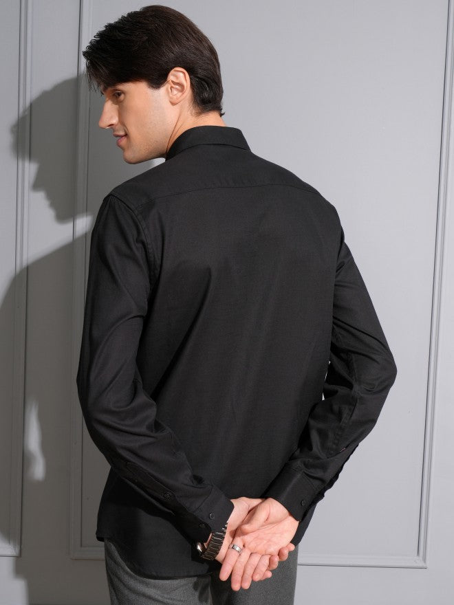 Locomotive Men Black Solid Slim Fit Casual Shirt - Black - Image 3