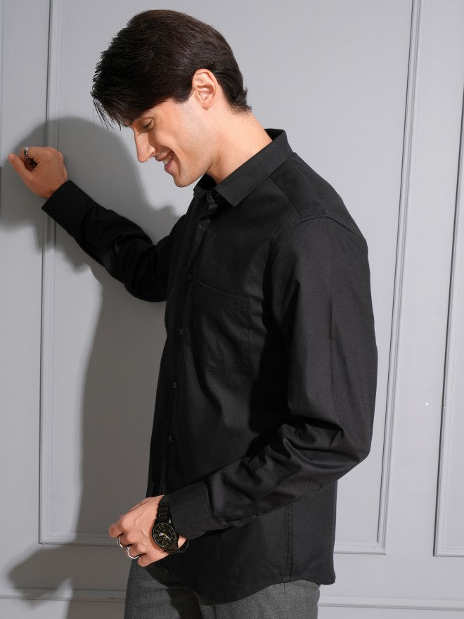 Locomotive Men Black Solid Slim Fit Casual Shirt - Black - Image 4