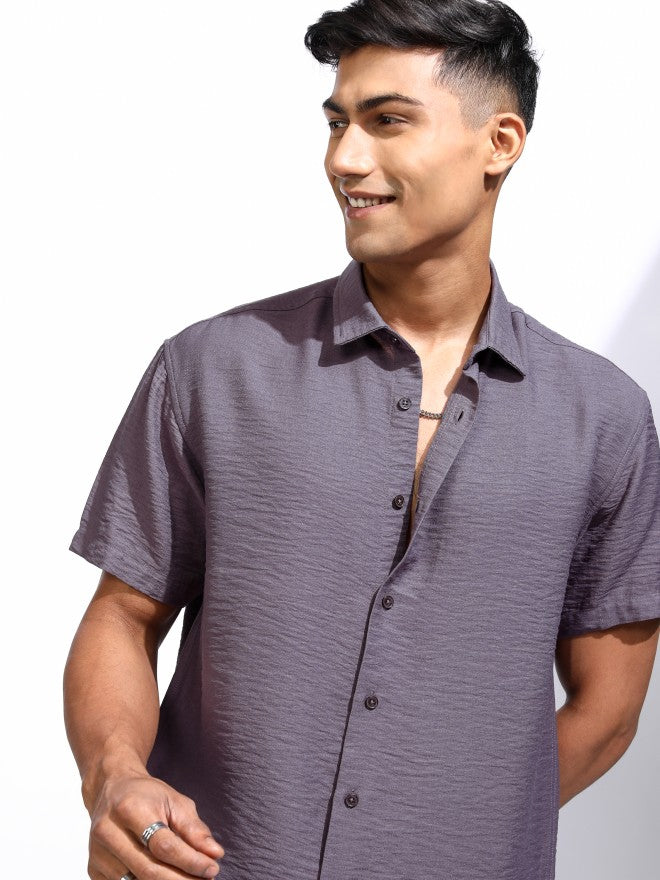 Locomotive Men Mauve Textured Relaxed Fit Casual Shirt - Mauve - Image 1