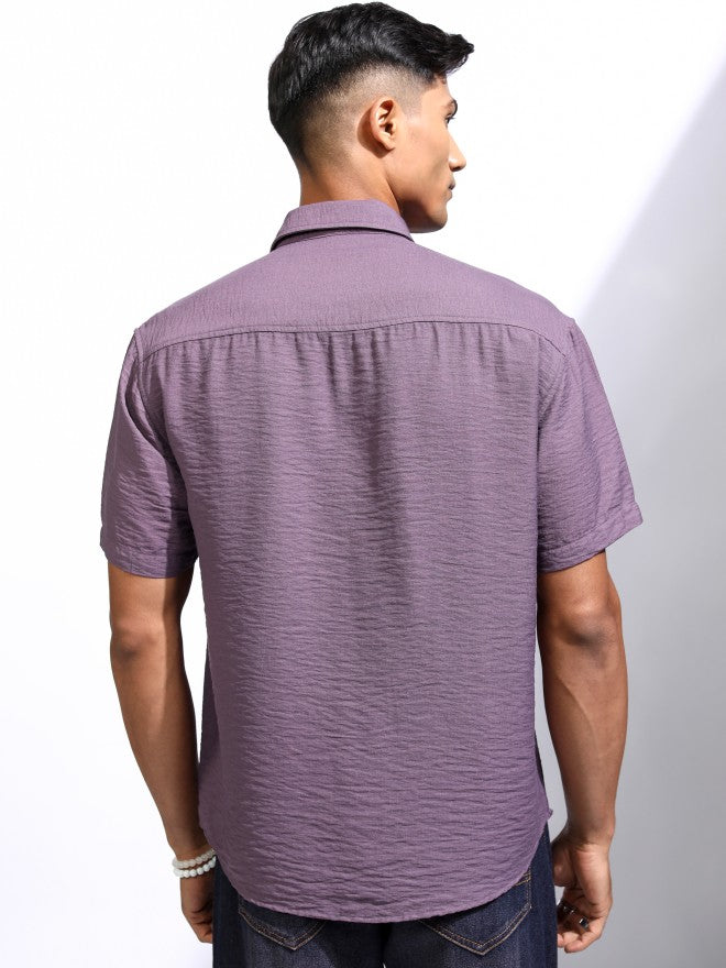 Locomotive Men Mauve Textured Relaxed Fit Casual Shirt - Mauve - Image 3