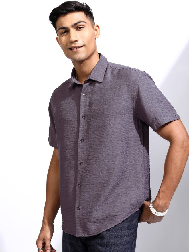 Locomotive Men Mauve Textured Relaxed Fit Casual Shirt - Mauve - Image 4