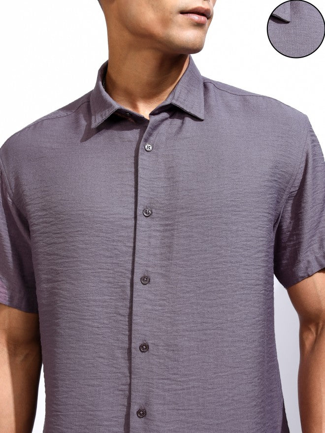 Locomotive Men Mauve Textured Relaxed Fit Casual Shirt - Mauve - Image 5