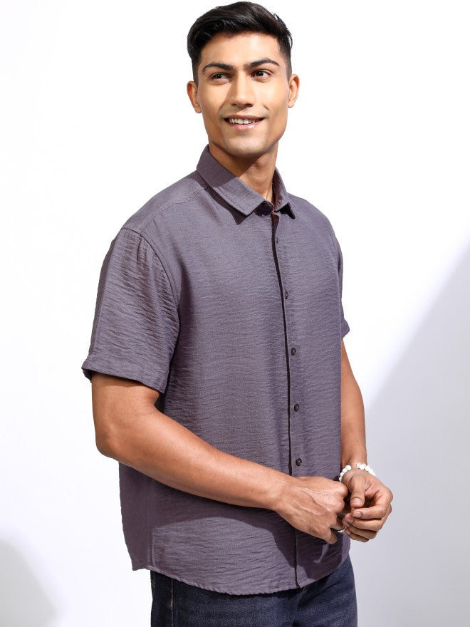 Locomotive Men Mauve Textured Relaxed Fit Casual Shirt - Mauve - Image 6