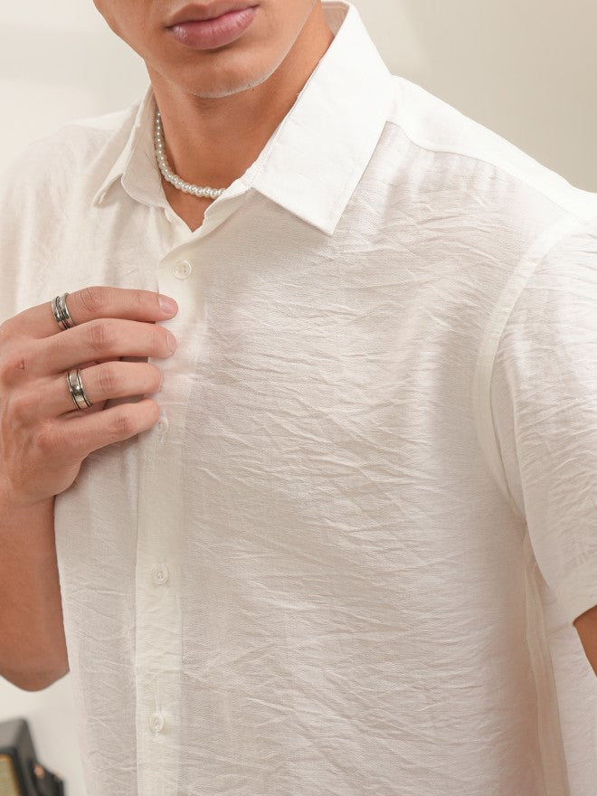 Locomotive Men White Self Design Regular Fit Casual Shirt - White - Image 5