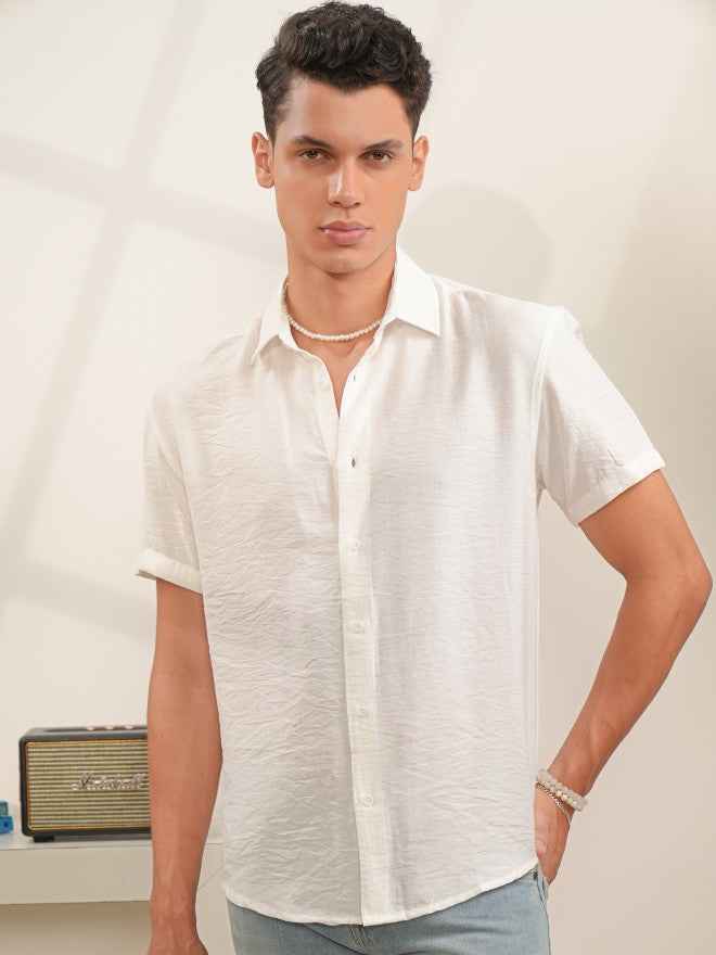 Locomotive Men White Self Design Regular Fit Casual Shirt - White - Image 7