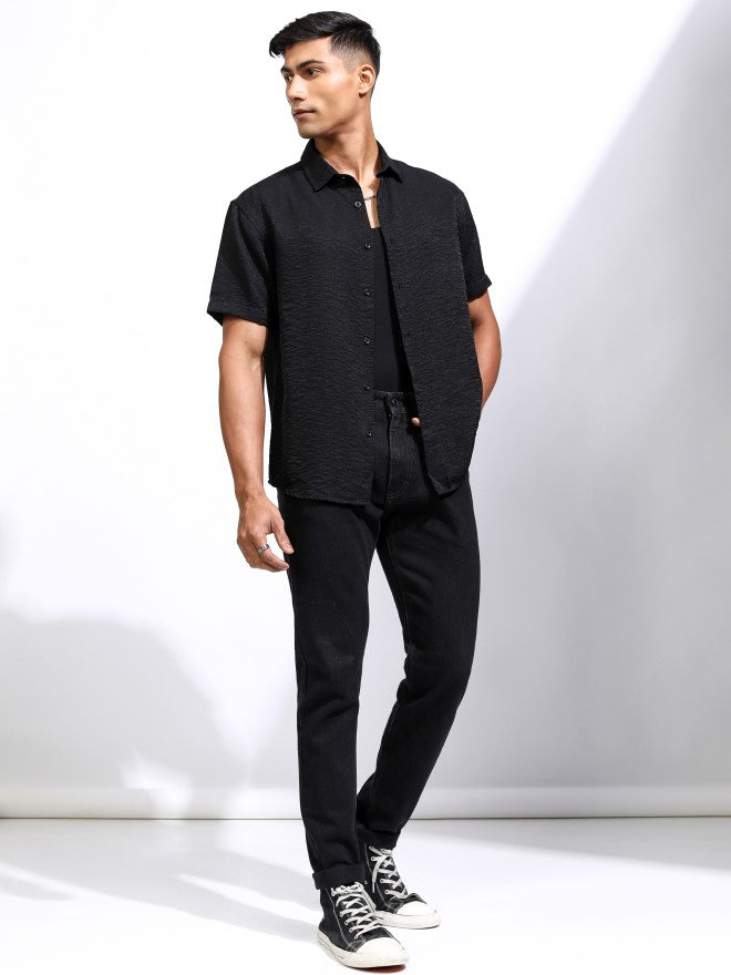 Locomotive Men Black Textured Relaxed Fit Casual Shirt - Black - Image 2