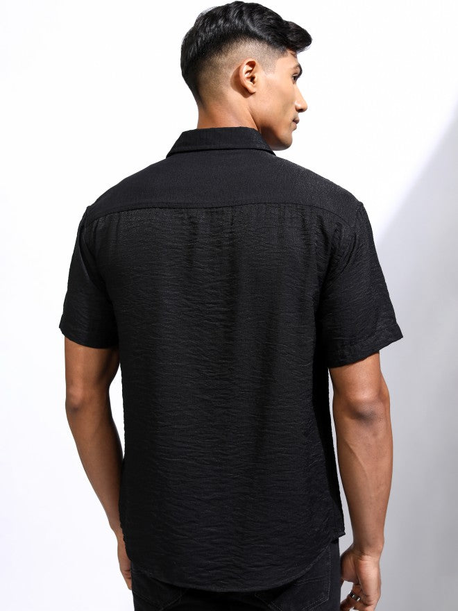 Locomotive Men Black Textured Relaxed Fit Casual Shirt - Black - Image 3