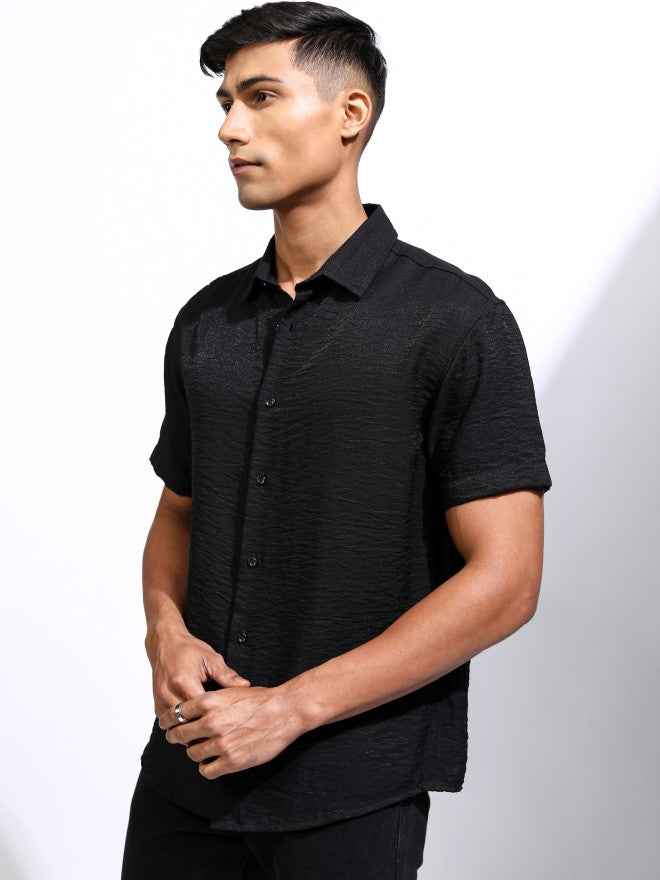 Locomotive Men Black Textured Relaxed Fit Casual Shirt - Black - Image 4