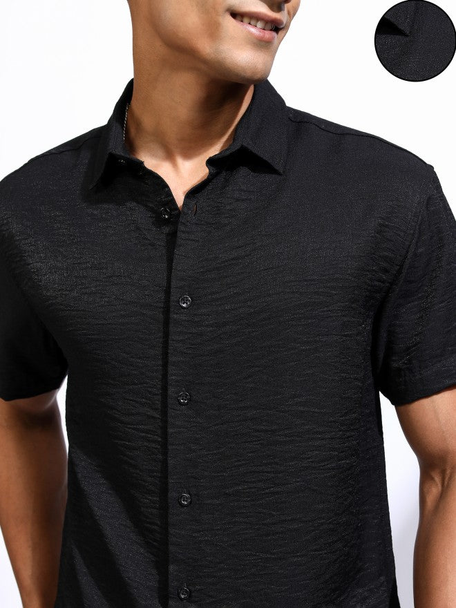 Locomotive Men Black Textured Relaxed Fit Casual Shirt - Black - Image 5