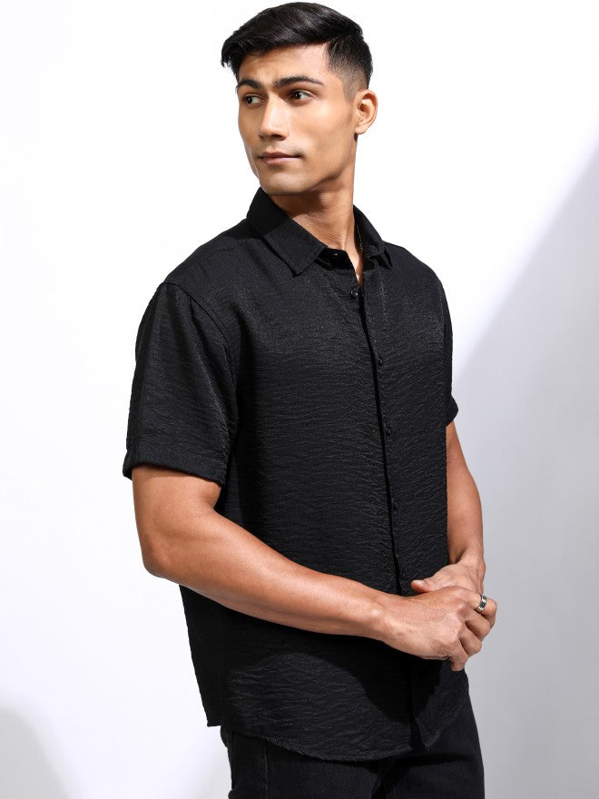 Locomotive Men Black Textured Relaxed Fit Casual Shirt - Black - Image 6