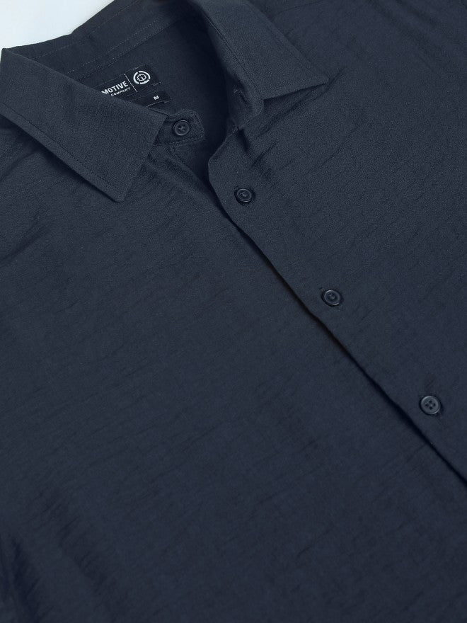 Locomotive Premium Men Navy Blue Textured Relaxed Fit Casual Shirt - Navy Blue - Image 8