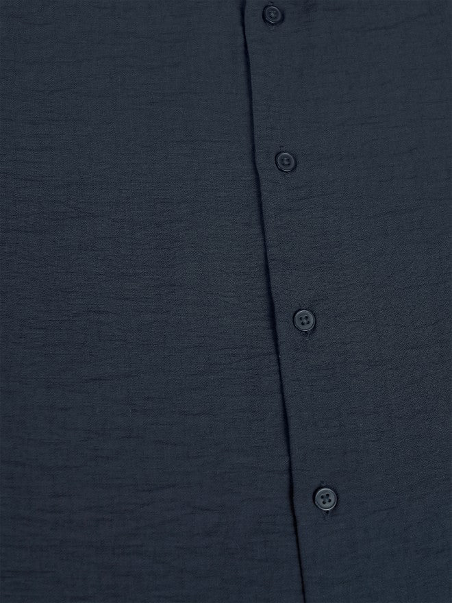 Locomotive Premium Men Navy Blue Textured Relaxed Fit Casual Shirt - Navy Blue - Image 9