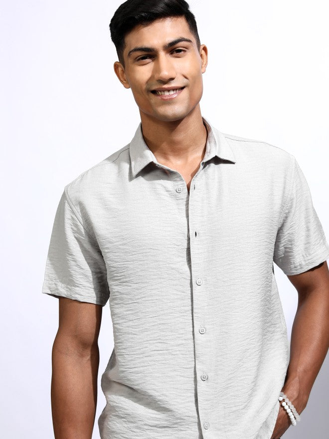 Locomotive Men Grey Textured Relaxed Fit Casual Shirt - Grey - Image 1