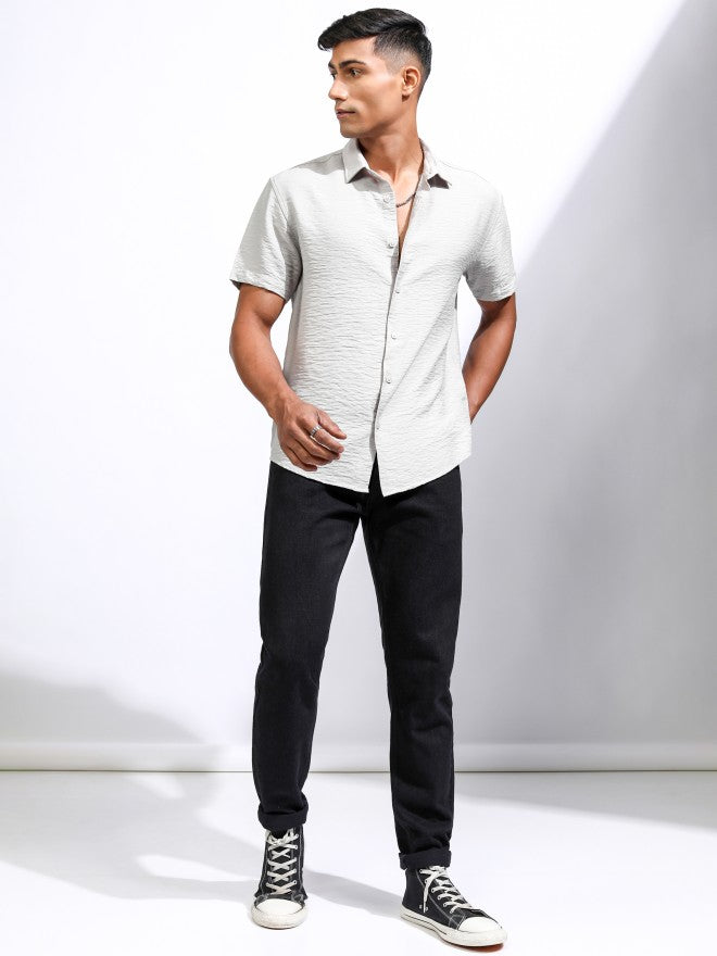Locomotive Men Grey Textured Relaxed Fit Casual Shirt - Grey - Image 2