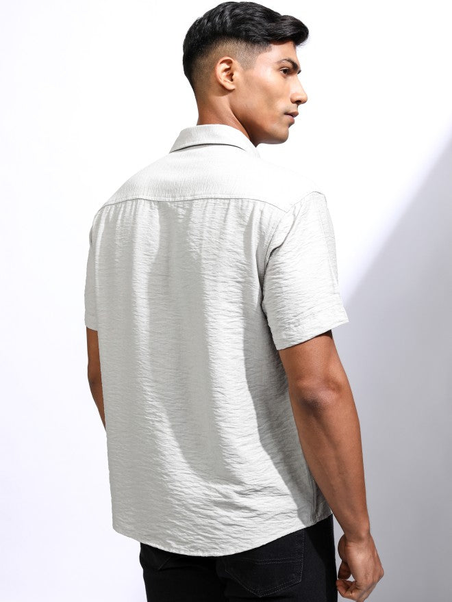 Locomotive Men Grey Textured Relaxed Fit Casual Shirt - Grey - Image 3