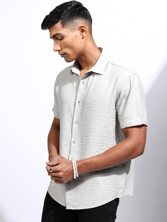 Locomotive Men Grey Textured Relaxed Fit Casual Shirt - Grey - Image 4