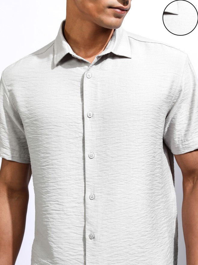 Locomotive Men Grey Textured Relaxed Fit Casual Shirt - Grey - Image 5