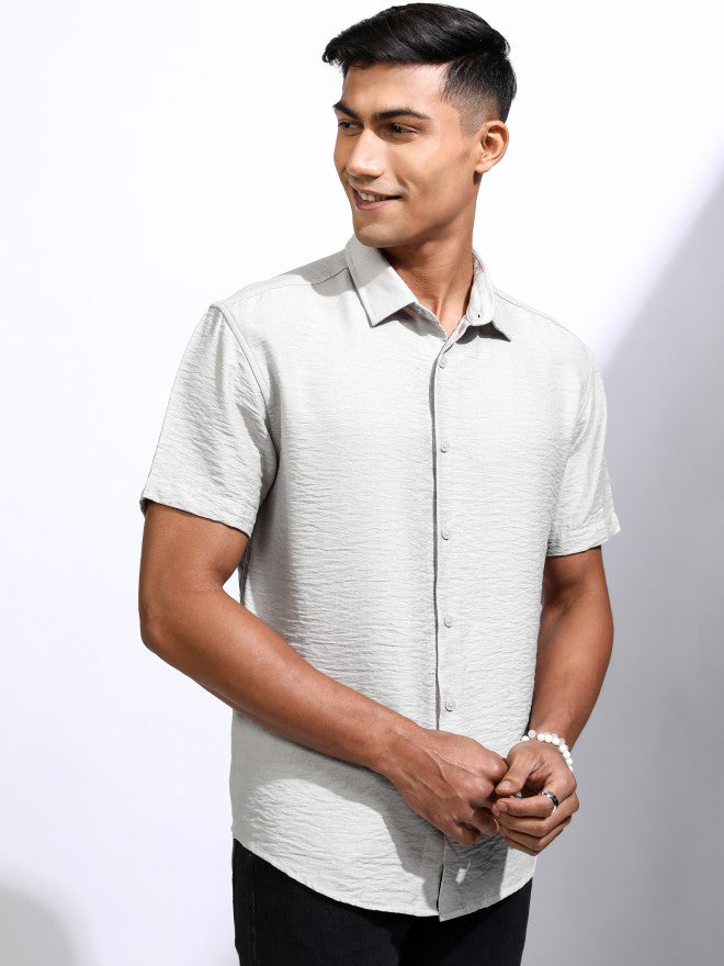 Locomotive Men Grey Textured Relaxed Fit Casual Shirt - Grey - Image 6