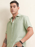 Locomotive Premium Men Green Textured Relaxed Fit Casual Shirt - Green - Image 1