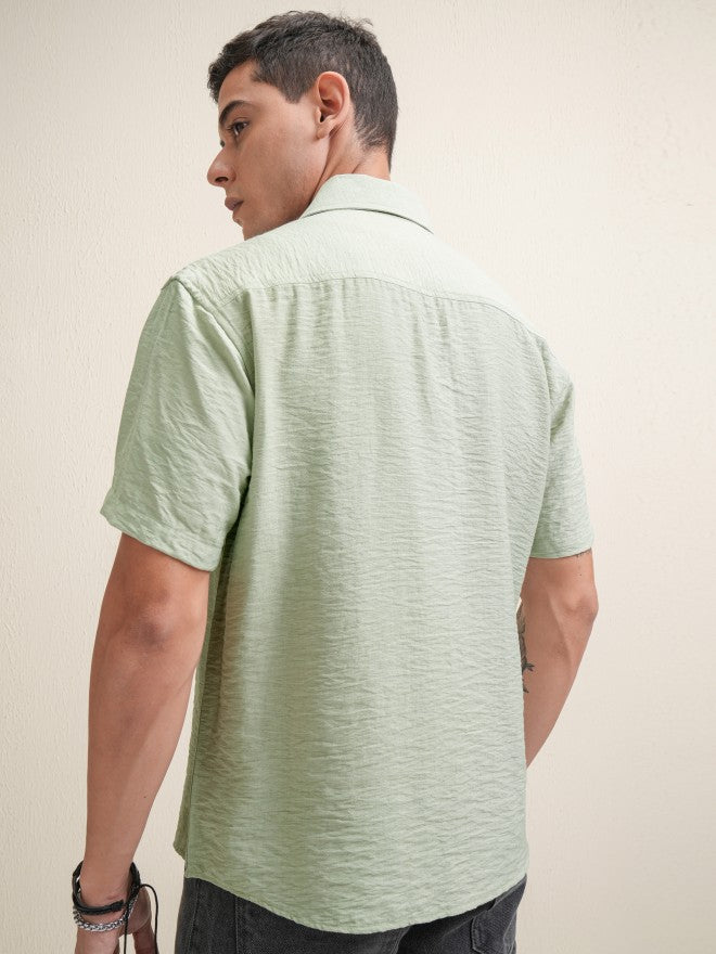 Locomotive Premium Men Green Textured Relaxed Fit Casual Shirt - Green - Image 3