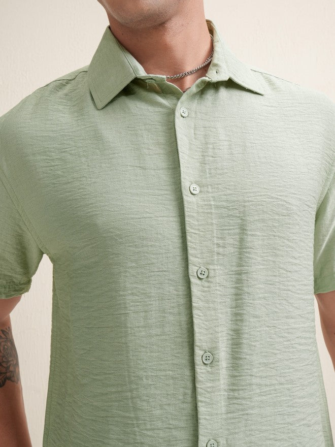 Locomotive Premium Men Green Textured Relaxed Fit Casual Shirt - Green - Image 5