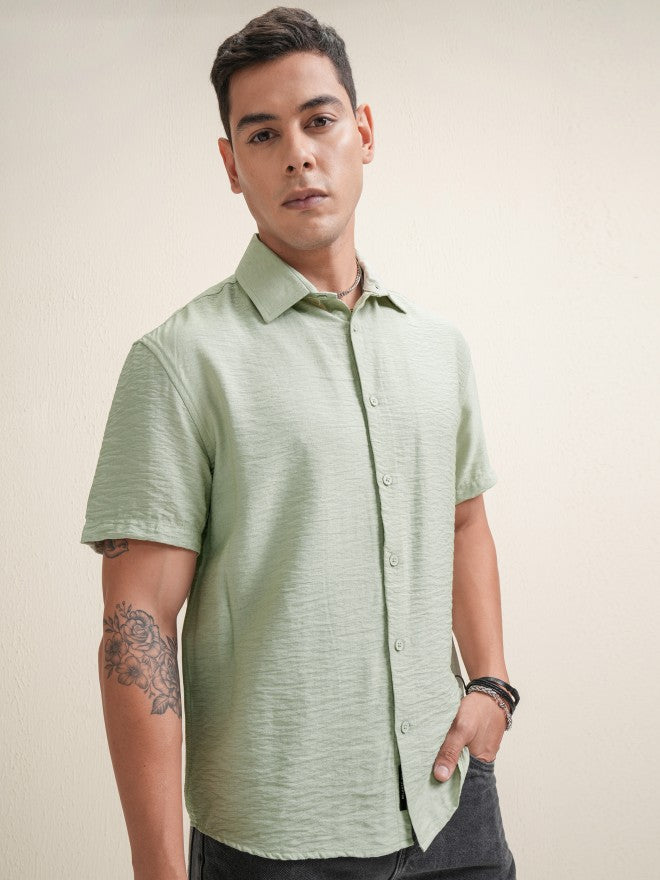 Locomotive Premium Men Green Textured Relaxed Fit Casual Shirt - Green - Image 6