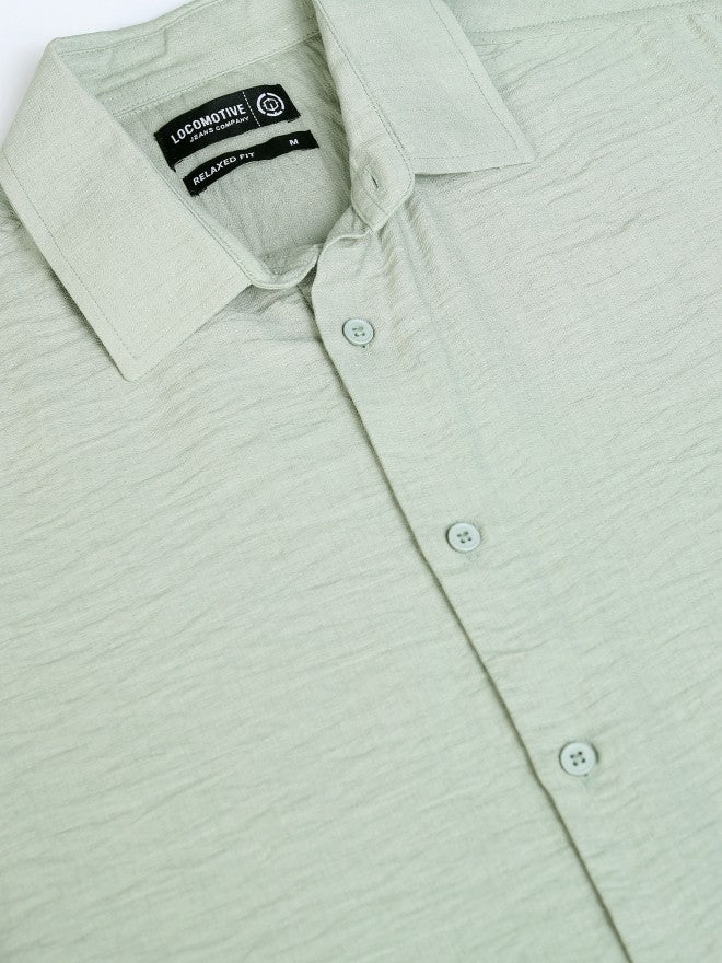 Locomotive Premium Men Green Textured Relaxed Fit Casual Shirt - Green - Image 7
